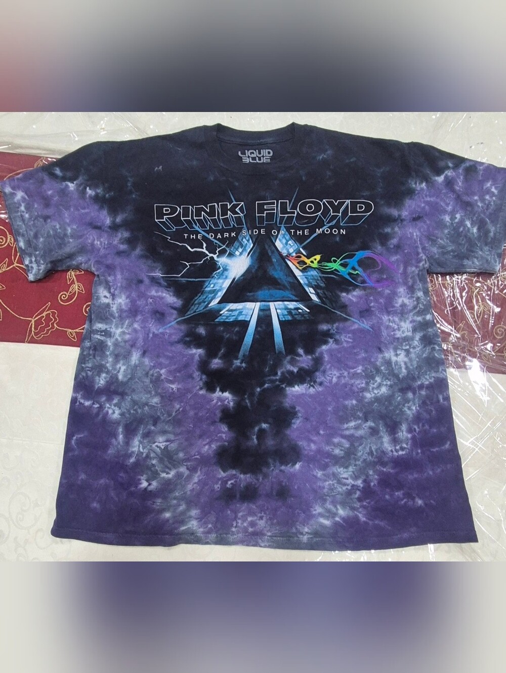 Pink Floyd Dark Side Of The Moon Grey Purple Black Tie-Dye Large T-Shirt